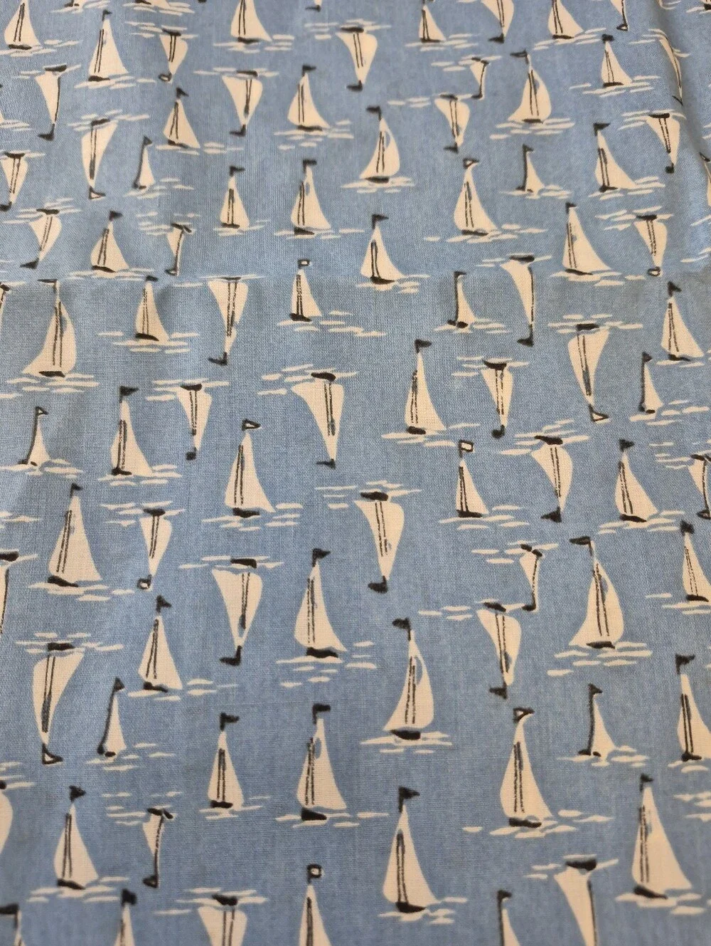 Blue Sailboat Fabric Nautical Print 37x44 Inches